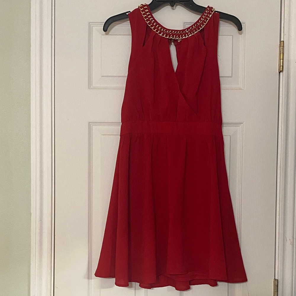 a'gaci Red Mini Dress with Gold Chain Detail